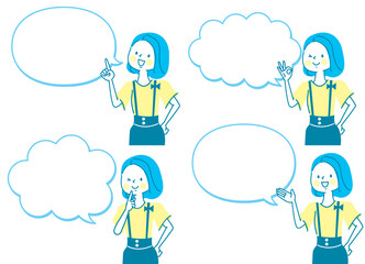 かわいい女性の表情バリエーションと吹き出し