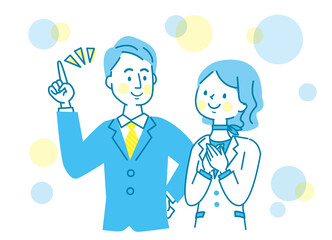 安心する女性と説明する男性