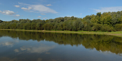 Fototapeta na wymiar Summer fishing on the Desna river, beautiful panorama. 