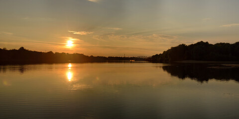 Fototapeta na wymiar Summer fishing on the Desna river, beautiful panorama. 