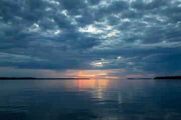 Beautiful blue hours sunset at Lake Superior summer Michigan 