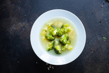 soup broccoli vegetables first course no meat vegan broth serving size vegetarian top view place for text copy space keto or paleo diet food background rustic