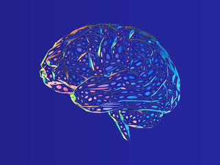 Colorful dot brain style isolated on blue BG