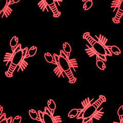 ネオンロブスター　シームレスパターン　レッド