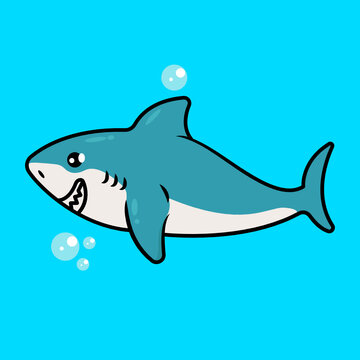 Cute baby shark swimming in the ocean mascot design illustration