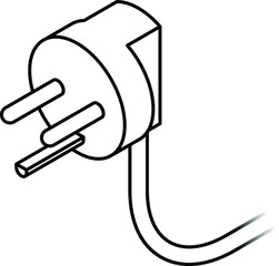 International AC power plug: Denmark. Three pins with a semicircular ground pin. Line art.