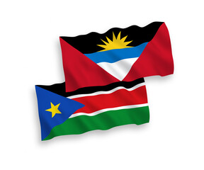 Obraz premium Flags of Antigua and Barbuda and Republic of South Sudan on a white background