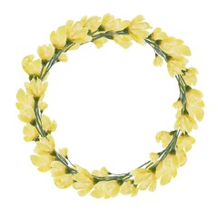 Watercolor frame with hand painted yellow flowers isolated on white background.