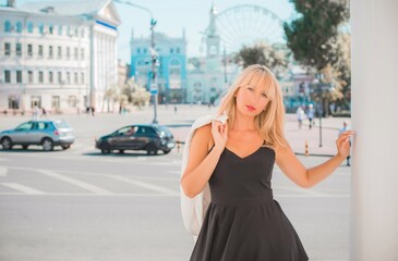 Fototapeta premium Business woman at city, woman worker at street. Lifestyle of modern people