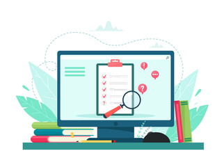 Browse vector illustration. Concept for quality control and satisfaction report. Customer feedback or opinion form. Client responds to understanding with a professional research team