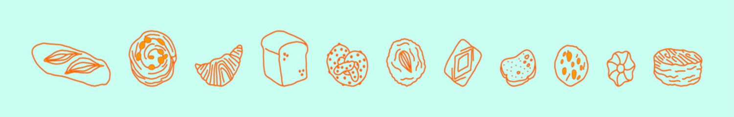 set of cakes and baked desserts cartoon icon design template with various models. vector illustration