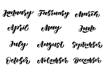 Months, hand drawn lettering. All months for calendar design.