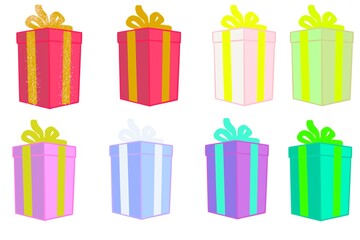 Vector set gift box bow tie. On a white background