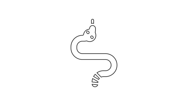 Black line Snake icon isolated on white background. 4K Video motion graphic animation.
