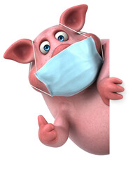 Fun 3D illustration of a pig with a mask