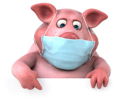 Fun 3D illustration of a pig with a mask