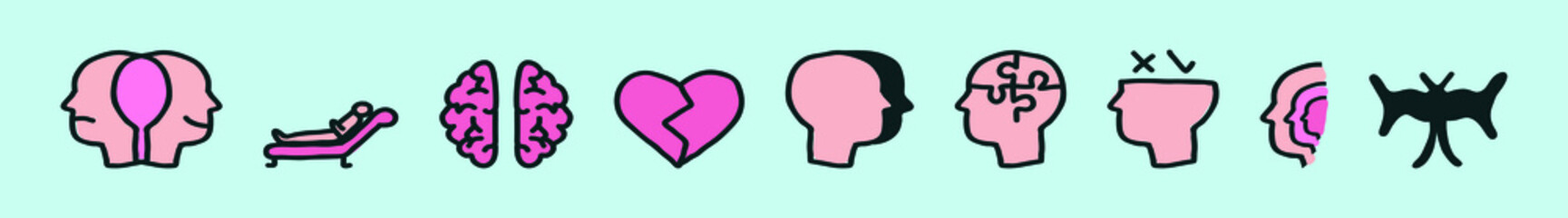 Schizophrenia and Psychology icons set with various models. Isolated vector illustration on blue