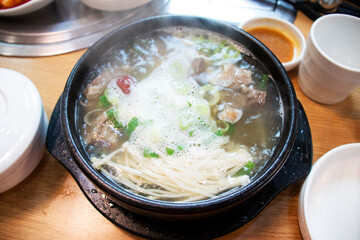 Delicious Short Rib Soup in a bowl. Korean style beef rips soup.