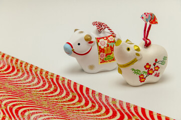 2021年正月　干支　牛2匹と和紙