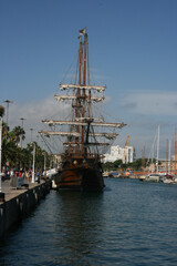 Fototapeta na wymiar Sailing boat, Barcelona port area