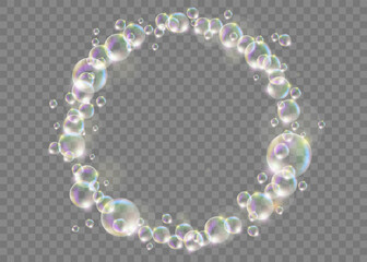 Circle ring made of soap bubbles on a transparent background.