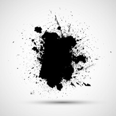 Naklejka premium Ink Splash Background . Black Paint Splattered Shape . Grunge texture vector