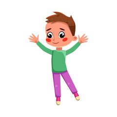 Cute Happy Boy, Cute Red Haired Preschool Kid Having Fun, Celebrating Holiday Cartoon Style Vector Illustration