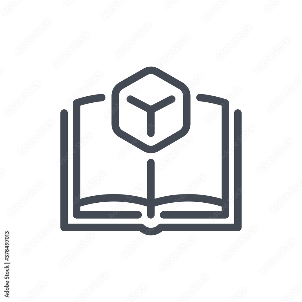 Poster augmented reality line icon. guide book with cube vector outline sign.
