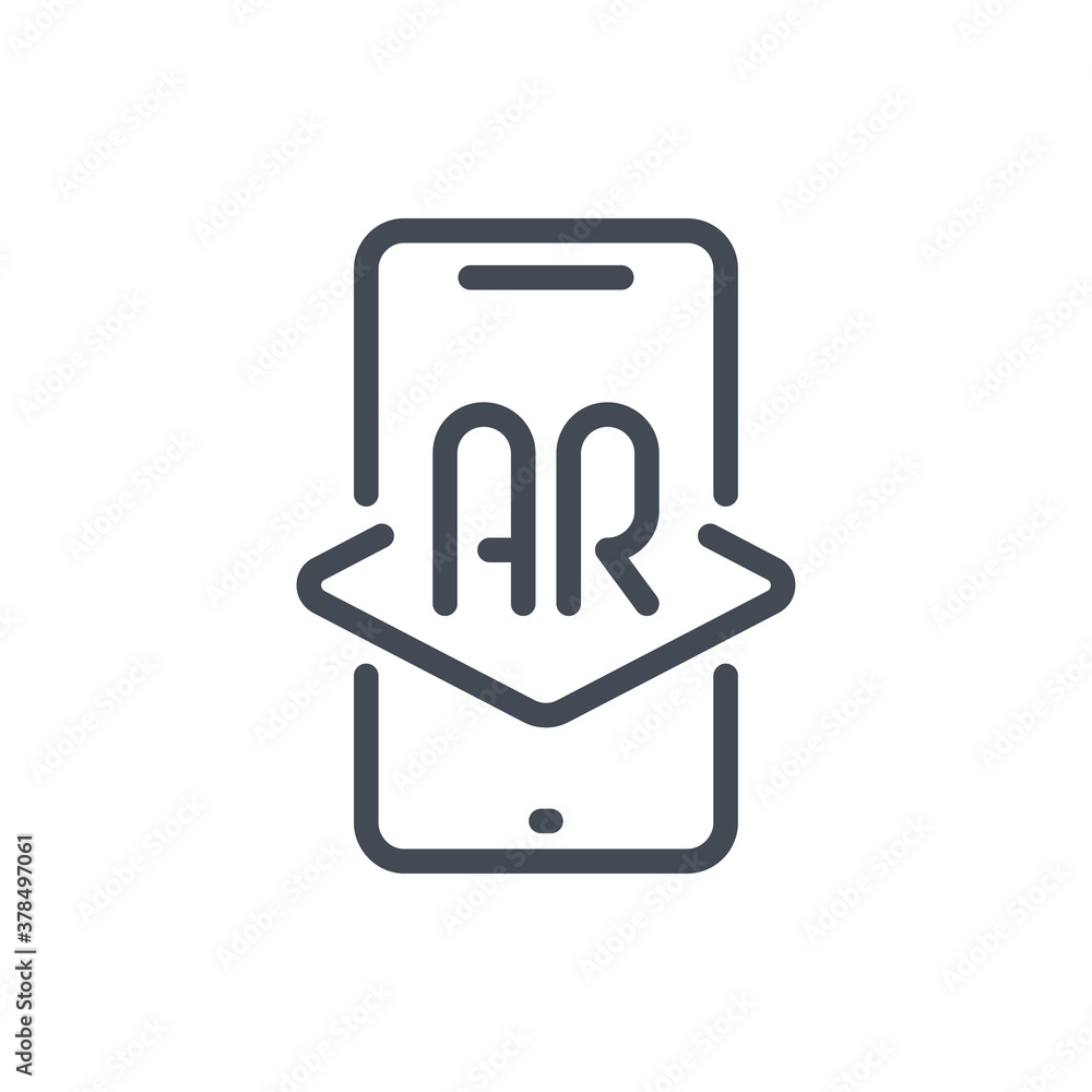 Poster augmented reality line icon. mobile phone with ar vector outline sign.