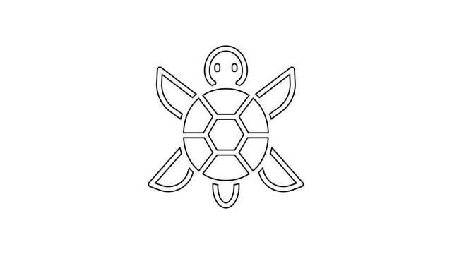 Black line Turtle icon isolated on white background. 4K Video motion graphic animation.