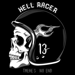 Vector Skull With Helmet Ready to Ride motorcycle in speed