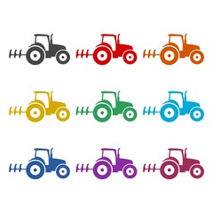 Simple tractor icon, color set