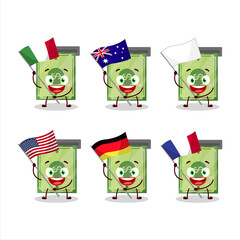 Money slot cartoon character bring the flags of various countries