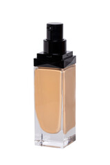 Cosmetic foundation isolated. Close-up of an open glass bottle with liquid skin foundation isolated...