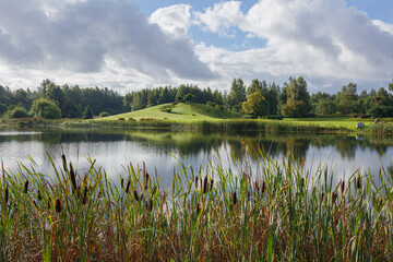 City Talsi, Latvia. Lake with water grass.