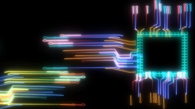 Futuristic digital intelligent twisted light photon high speed chip data processing technology full power and energy cell moving around - Powered by Adobe