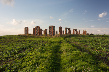 City Smiltene, Latvia.Old brick stonehenge and park.