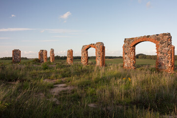 City Smiltene, Latvia.Old brick stonehenge and park.