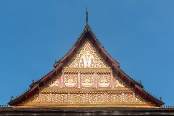 Naklejka premium Laos travel landmark, Hor Phra keo Religious architecture and Famous tourist destination in Vientiane Capital, Laos