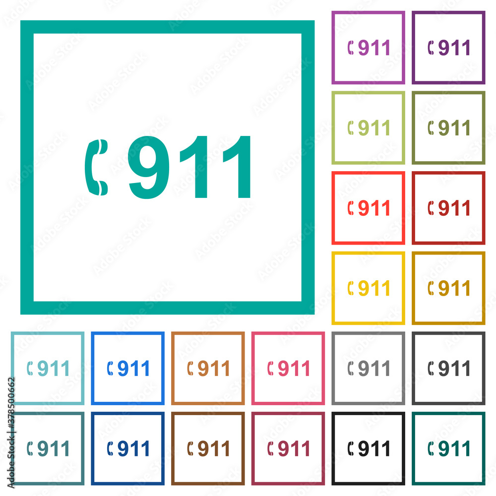 Poster emergency call 911 flat color icons with quadrant frames