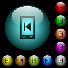 Mobile media previous icons in color illuminated glass buttons
