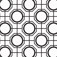 Abstract black geometric of circle and octagon pattern on white background.
