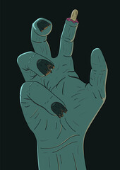 Vector illustration of a zombie hand. Decor element for Halloween. Vector illustration for web and print. Vector design for postcards, posters, flyers, websites and other uses. Objects are isolated.