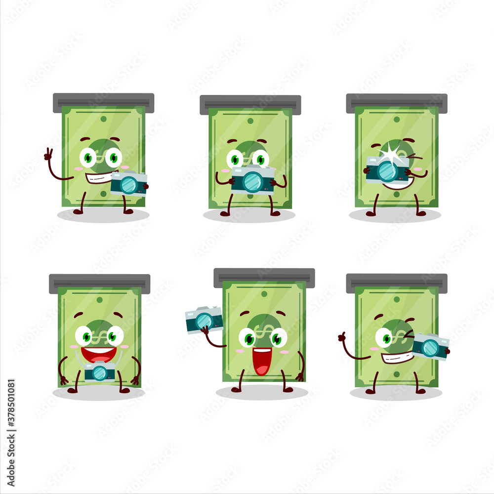 Poster Photographer profession emoticon with money slot cartoon character