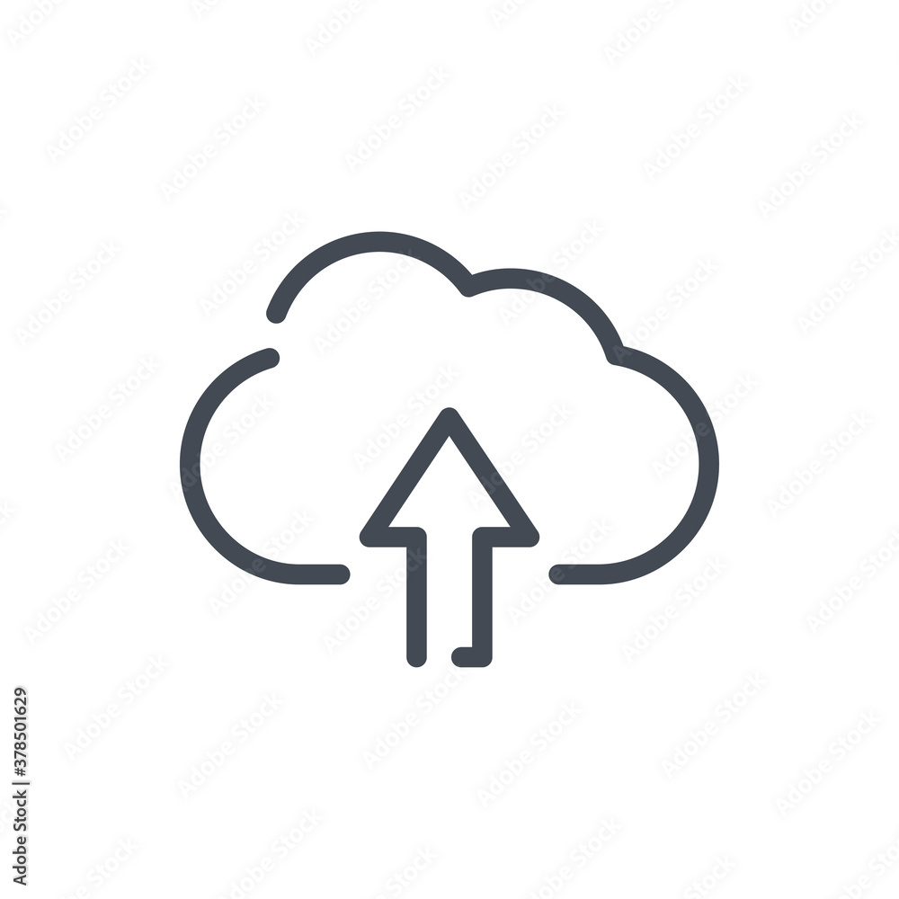 Poster upload to cloud service line icon. arrow up with cloud vector outline sign.
