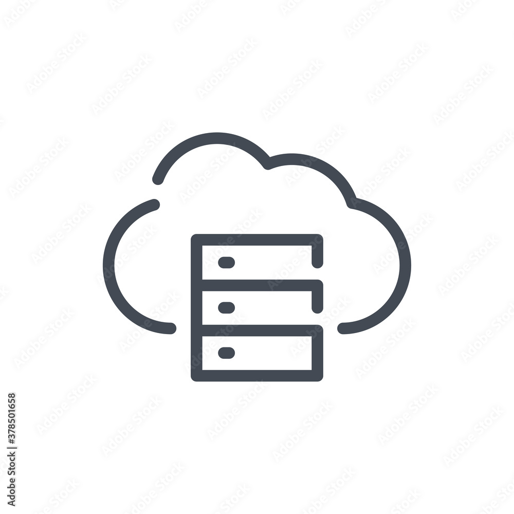 Poster cloud service database line icon. cloud server vector outline sign.
