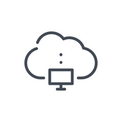 Computer connection to Cloud service line icon. PC connect to Cloud Server vector outline sign.
