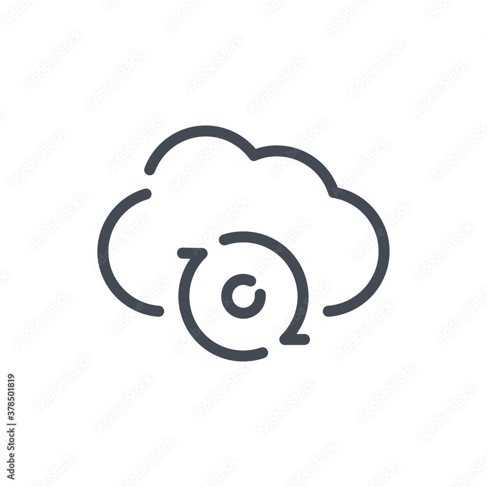 Poster cloud service synchronization line icon. sync of cloud server vector outline sign.