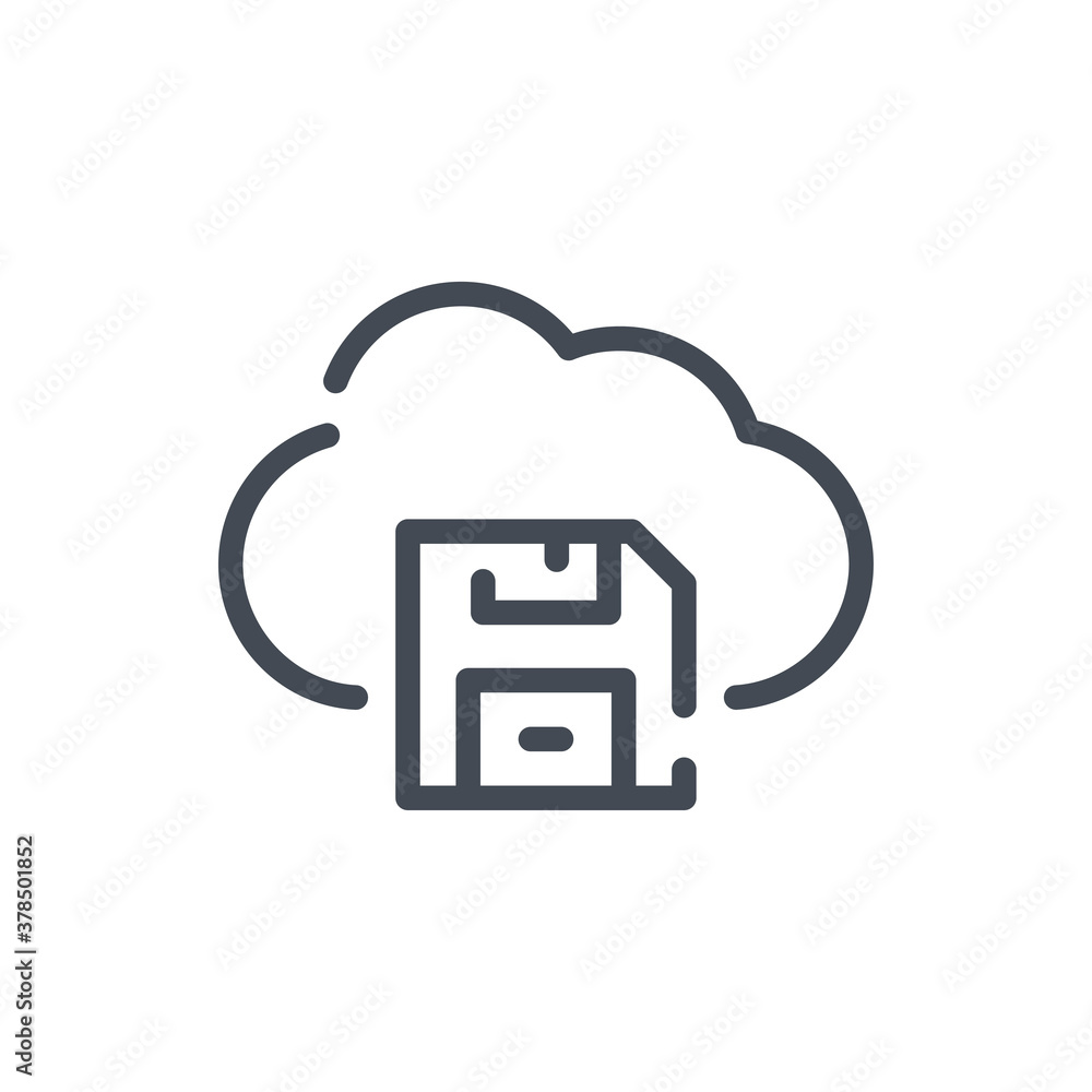 Poster save information on cloud service line icon. save button with cloud vector outline sign.