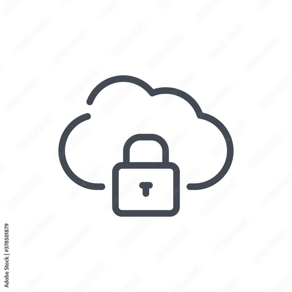 Poster cloud service password line icon. lock with cloud vector outline sign.